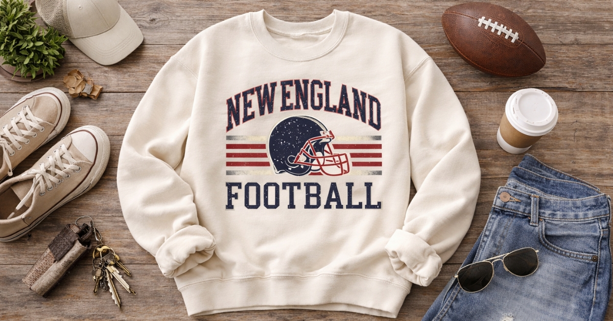 DAYLEA Distressed New England Football Vintage-Style Crewneck Sweatshirt: A Must-Have Fan Favorite