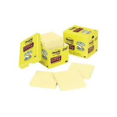 3M Post-it MMM67512SSCP Lined Super Sticky Notes, 4" x 4", Canary Yellow, 50 Sheets Per Pad, 12 Pads