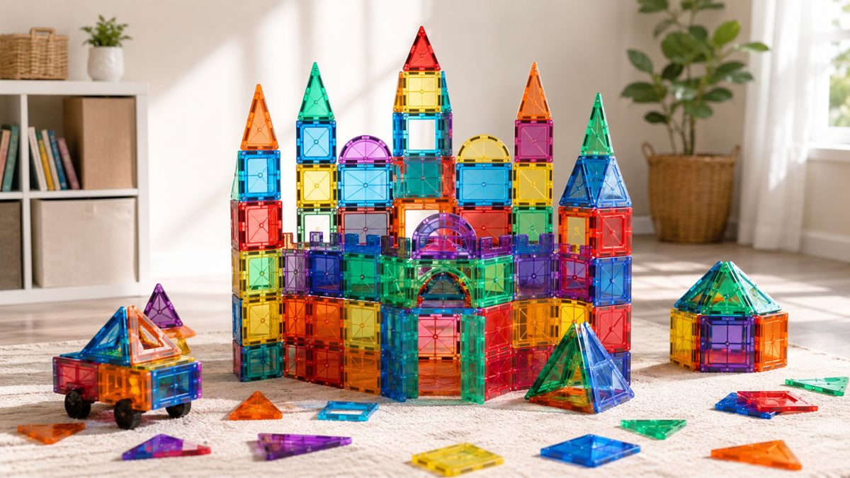 PicassoTiles 100 Piece Magnetic Building Tiles Set for Creative STEM Play